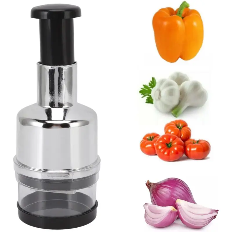 Garlic Press and Manual Food Chopper- 5-in-1 Onion, Garlic, Nut& Vegetable Dicer| Splash-Proof Manual Chopper for Peppers, Herbs, Vegetable Salad Preparation, Cooking& Meal Prep with Sharp Blades, Easy-Press Design, No Electricity Needed