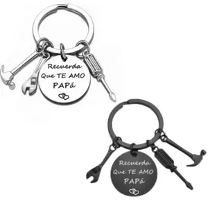 PaPa Stainless Steel Keychain Set – Tool Gift for Dad, Round Plate Keyring with Screwdriver, Father's Day Gift for Husband Grandpa boyfriend