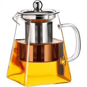Glass Teapot, 18.6oz Clear Infusion Tea Kettle with Removable Stainless Steel Infuser, Teapot with Strainer, Tea Pot for Home Office Dormitory Camping Travel, without Cup