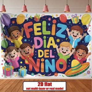 Feliz Dia del Niño 2D Flat Banner 1pc Spanish Printing Children's Day Party Background Decoration Photo Props Banner Decor Home Room Wall Party Ornaments