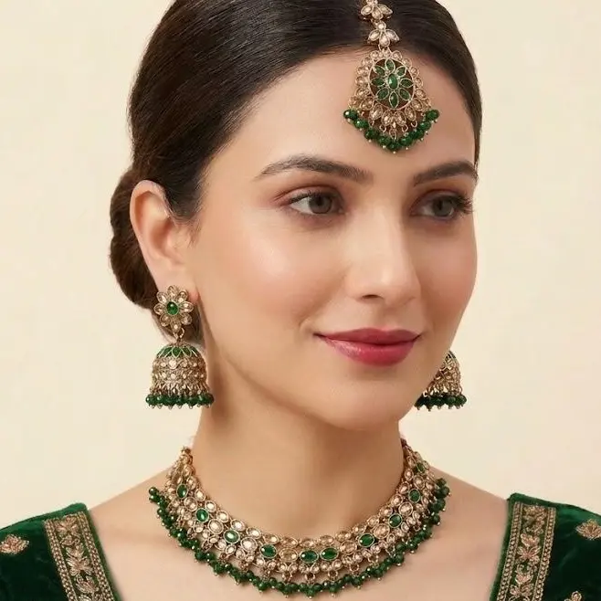 Kavya Polki Lightweight Bollywood Necklace Set, Indian Jewelry for Wedding Occasions