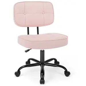 Armless PU Leather Desk Chair - 350LB Capacity Ergonomic Task Chair with Lumbar Support & Height Adjustable for Home Office/Vanity/Small Spaces