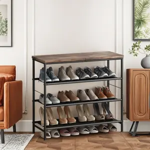 4-Tier Long Shoe Rack for Closet Shoe Modern Organizer for Closet Floor Entryway Storage Stackable Wide Shoe Shelf Stores 12 Pairs of Men Sneakers with MDF Top Board Organizing Furniture Deals For You Days