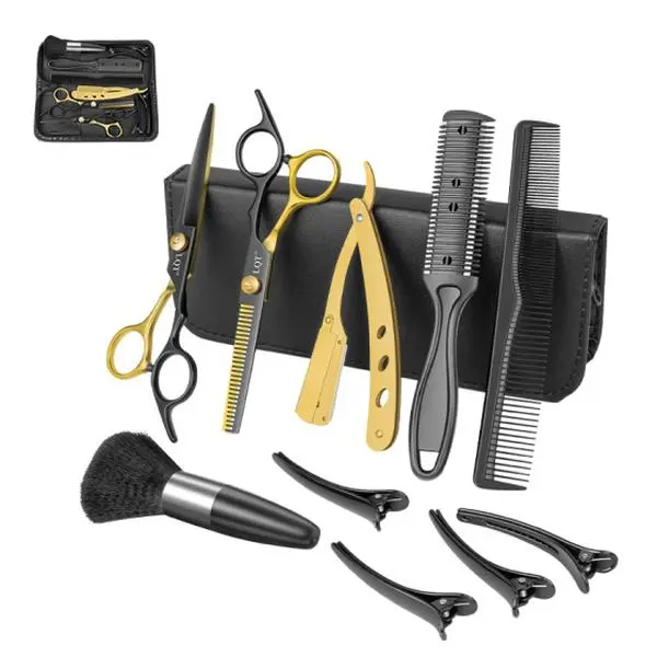 LQT Hair Clipper & Cutting Scissors Set, Stainless Steel Sharp Blade Barber Tools with Thinning Shears, Haircare Multi-Pack for Men, Smooth Cuts, Heatless Comb for Home Salon Hair Styling Home Hair Kit Brush