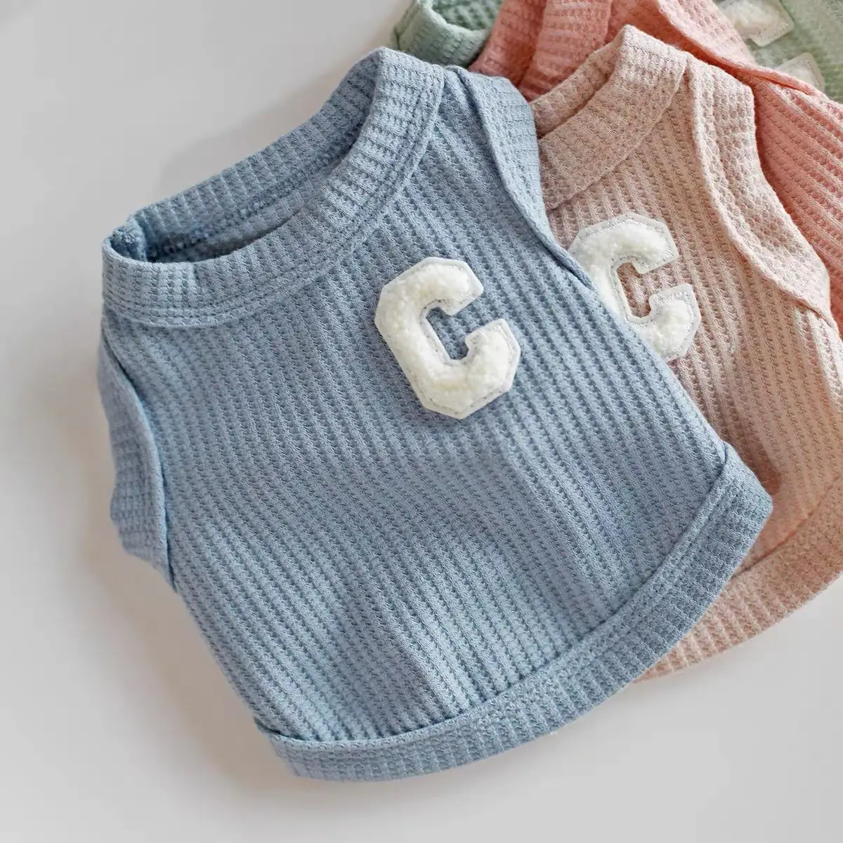 Cute Cat Embroidery Pet Vest, 1 Count Waffle Breathable Pet Clothes, Pet Clothing for Small Medium Dogs & Cats, Dog & Cat Clothing Supplies