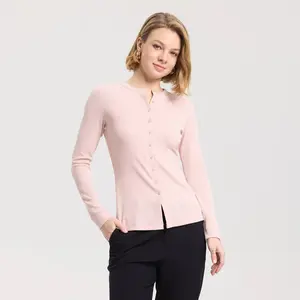 Women's Long Sleeve Ribbed Button-Front Cardigan Sweater - A New Day Pink M
