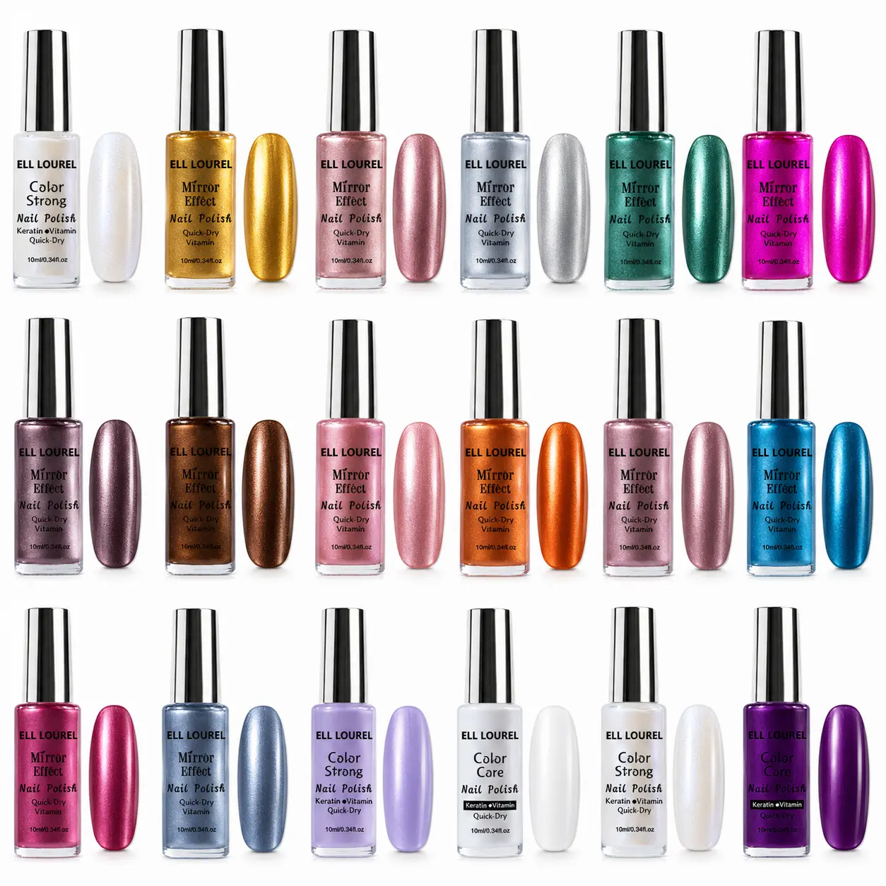 ELL LOUREL Metallic Nail Polish Set - Quick-Drying, No-Lamp Liquid Polish for Manicure at Home, Multi-Color Nail Supplies for DIY Projects, 10ml