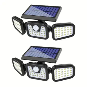 2pcs Solar Outdoor Light 3000LM Three-Head Motion Sensor Wall Light, 74 LED Lights 270° Wide Angle Lighting Ultra-wide Illumination Range with 3 Modes, Suitable for Garden, Courtyard, Street, Garage, Terrace, Porch Lighting