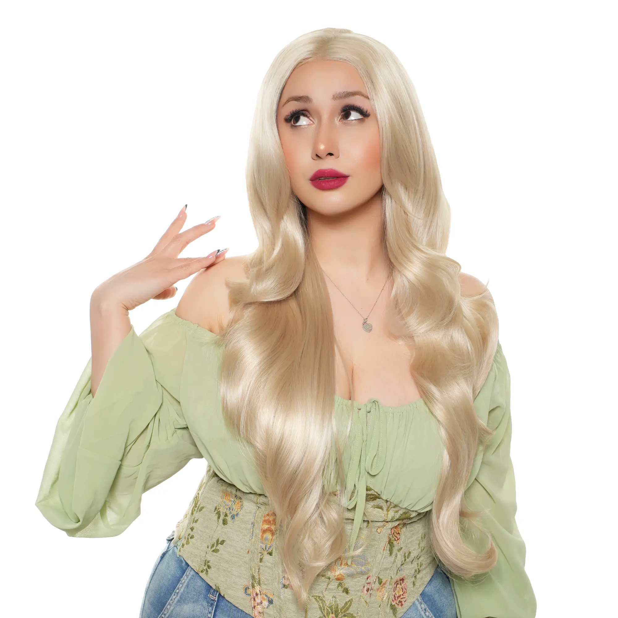 'GLAM BUTTERCREAM' 27-inch Dimensional Neutral Mushroom Blonde Balayage (Bright Beige Blonde Money Pieces) Blowout Princess Glam Waves w/ Soft Face Framing Layers Futura Synthetic Wig | 【Free-part Lace】【Heat Resistant】【Cap Included】 | 62FSGB