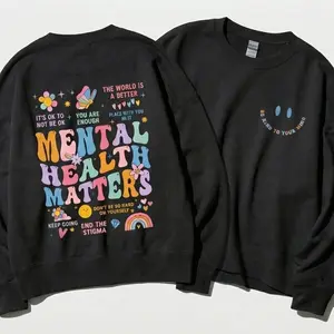 Mental Health Matters Sweatshirt,Women Inspirational Graphic Printed Sweatshirt, Women's Sweatshirt Casual Print Long Sleeve Round Neck Pullover for Daily Wear, Ladies Clothing Fall & Winter Fashion Unisex Sweatshirts