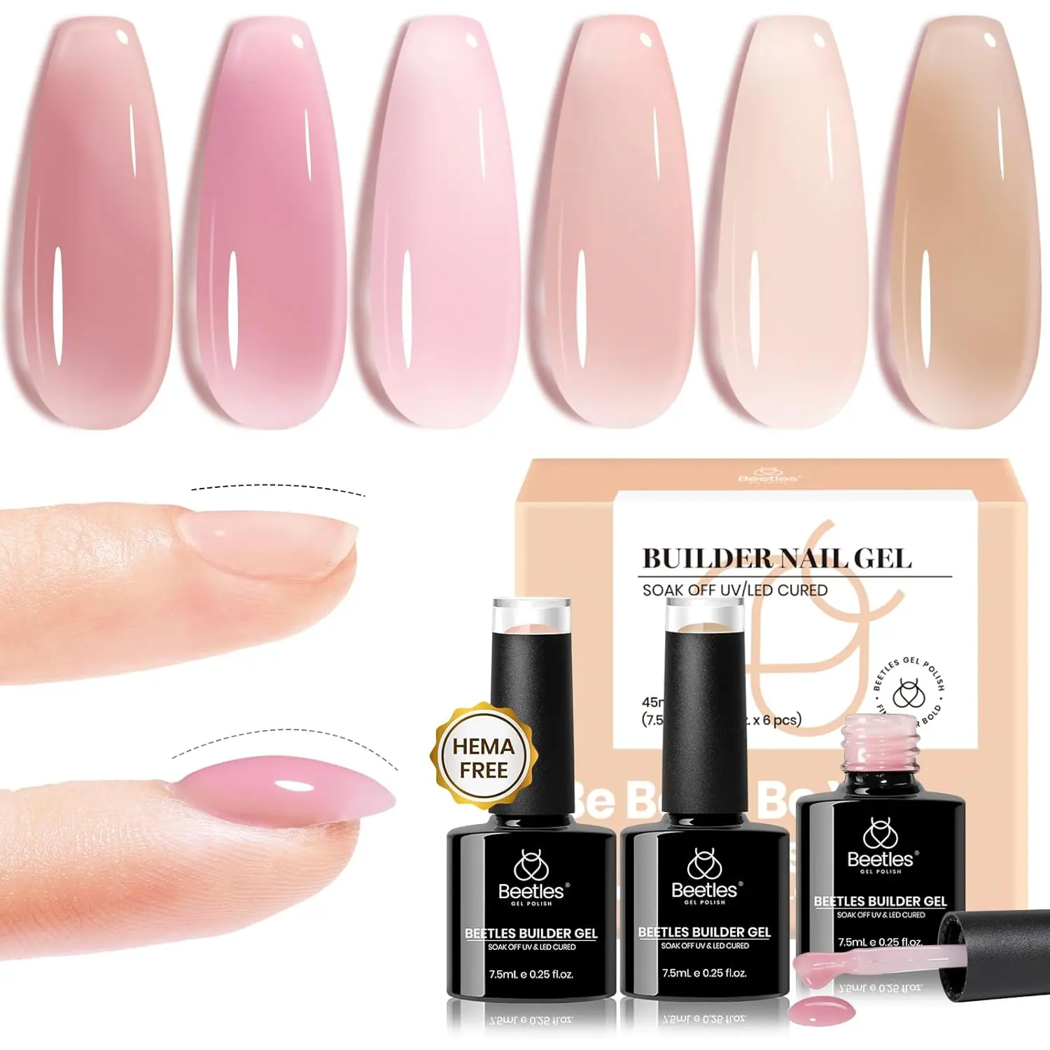 [Beetles] 6 Colors Builder Gel Nail Polish Set - 7.5mL HEMA FREE 7 in 1 Nail Builder Strengthener Gel Extension Nail Gel Nail Art Design for Girls Fall Nail Gift for Women