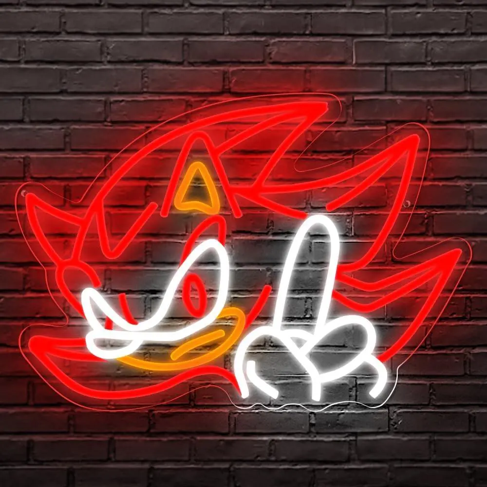 Shadow Hedgehog Neon Sign, Red Luminous Sign Neon Sign is Suitable for Wall Decoration LED Decoration, USB Powered Neon Sign, Suitable for Bedroom Bar Room Party Decoration Birthday Gift-Father's Day.