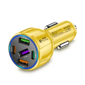5-Port 75W USB C Car Charger Adapter , PD30W & QC3.0 Fast Charging Cigarette Lighter USB Charger Adapter for iPhone/Android/Samsung/iPad (Yellow)