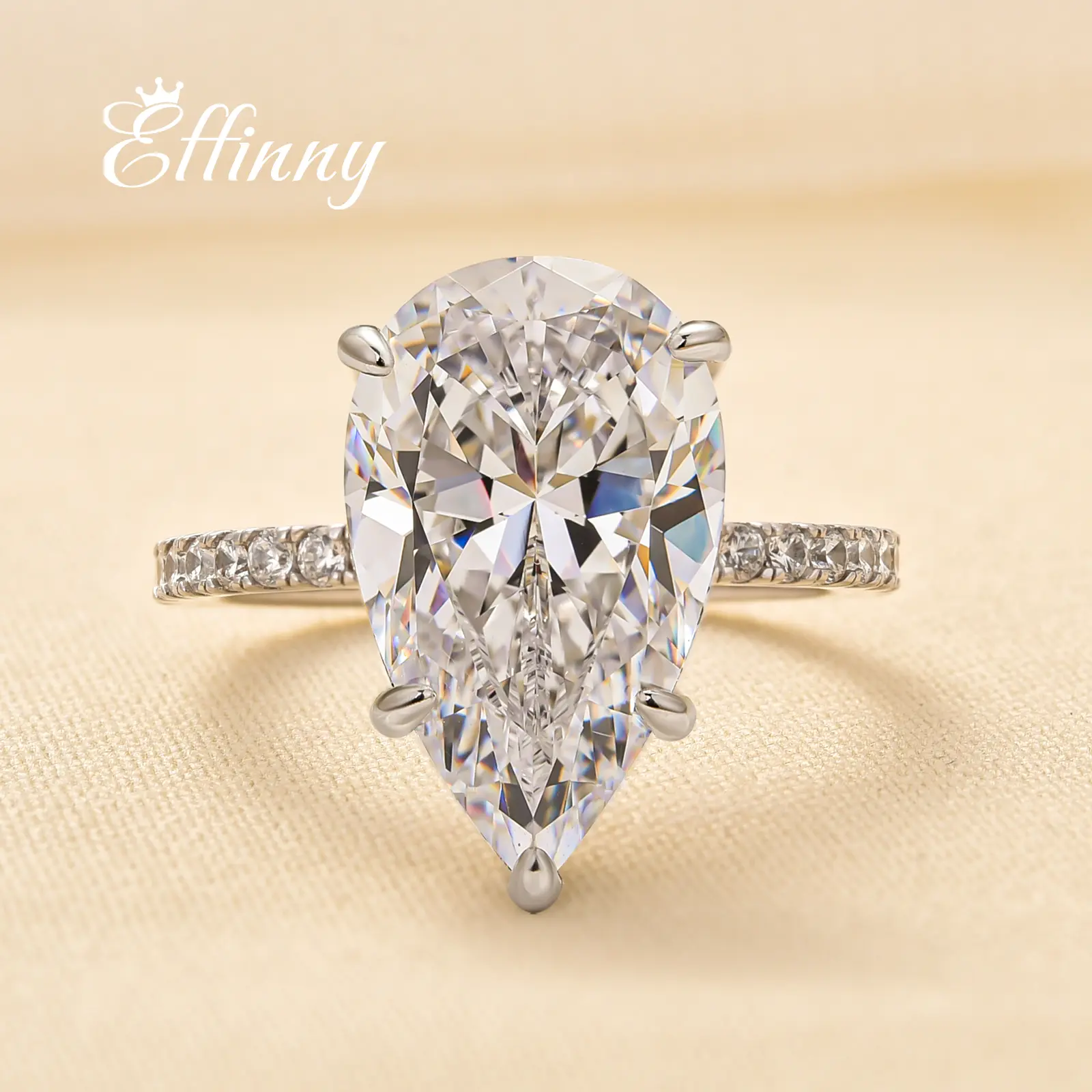 Effinny Elongated Pear Cut 5.0ct Golden Engagement Ring, 925 Sterling Silver Promise Ring, 5A Cubic Zirconia Bridal Ring for Wedding, Travel, Party, Engagement Rings, Adults