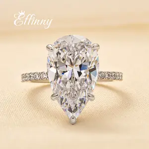 Effinny Elongated Pear Cut 5.0ct Golden Engagement Ring, 925 Sterling Silver Promise Ring, 5A Cubic Zirconia Bridal Ring for Wedding, Travel, Party