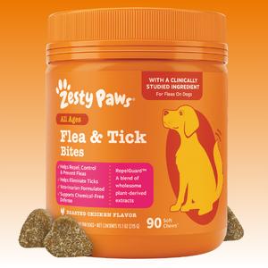 Zesty Paws Flea & Tick Bites for Dogs - Natural RepelGuard™ Proprietary Blend Soft Chews for Flea & Tick Prevention - Veterinarian Formulated