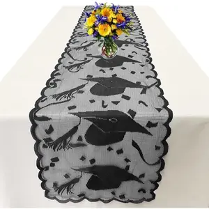 Lace Graduation Table Runner 72 Inches - 2025 Graduation Party Decorations for Table - Graduation Tabletop Centerpiece Decor -  Decorations for Home Kitchen Dining Room (Black)