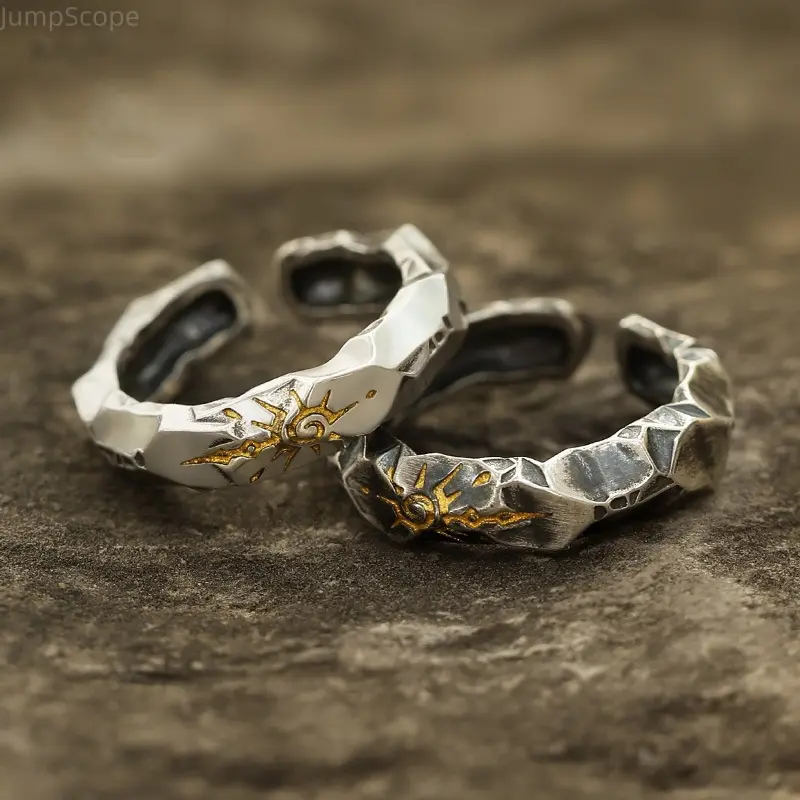Retro Gothic Ring Set for Men, Silver-Tone Textured Sun Adjustable Statement Rings, Fashion Stackable Jewelry as a Love Gift, Fashion Stackable Rings