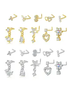 Heart-Shaped Teardrop Flower Design Dangling Rhinestone Nose Ring Nose Stud Cubic Zirconia Cartilage Butterfly Earrings Perfect for Women's Body Jewelry Holiday Gifts Stainless Steel Body Piercing Jewelry 20 Gauge