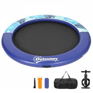 Outsunny 8FT Inflatable Water Hammock, Round Floating Ring Raft for Adults, Heavy Duty Inflatable Floating Dock Platform with Mesh for for Lakes, Pools