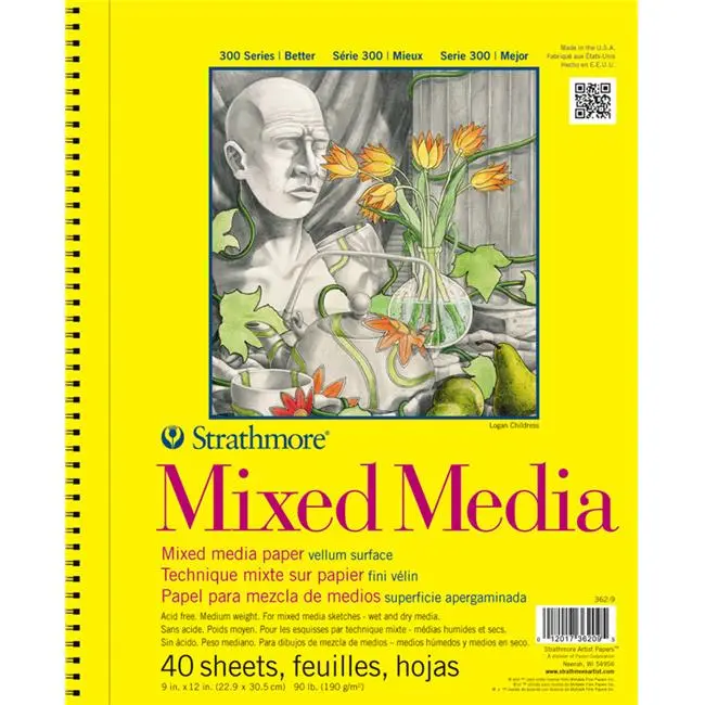 Strathmore 300 Series Wire-Bound Mixed Media Pad - 9 in x 12 in, Acid-Free Trimmable Sheets, 40 Sheets, Drawing Sketchbook for Mixed Media Sketches