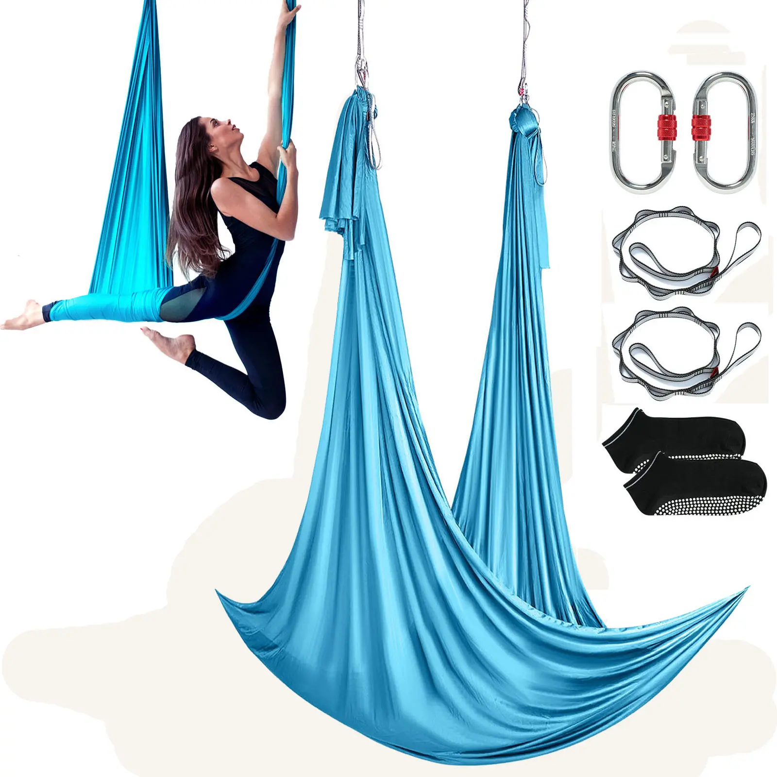 【summerfinds】VEVOR Aerial Yoga Hammock & Swing, 5.5 Yards, Aerial Yoga Starter Kit with 100gsm Nylon Fabric, Full Rigging Hardware & Easy Set-up Guide, Antigravity Flying for All Levels Fitness Bodybuilding, Blue