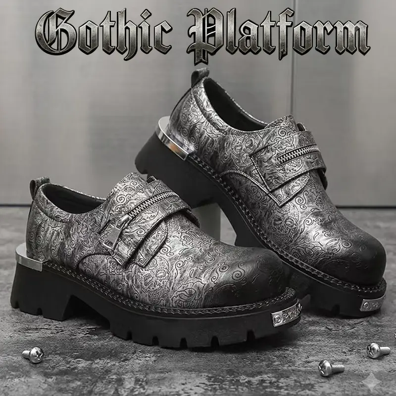 Unisex Platform Chunky Shoes Men's Goth Punk Streetwear Skull Loafers Men's Casual Dress Shoes for Men Women