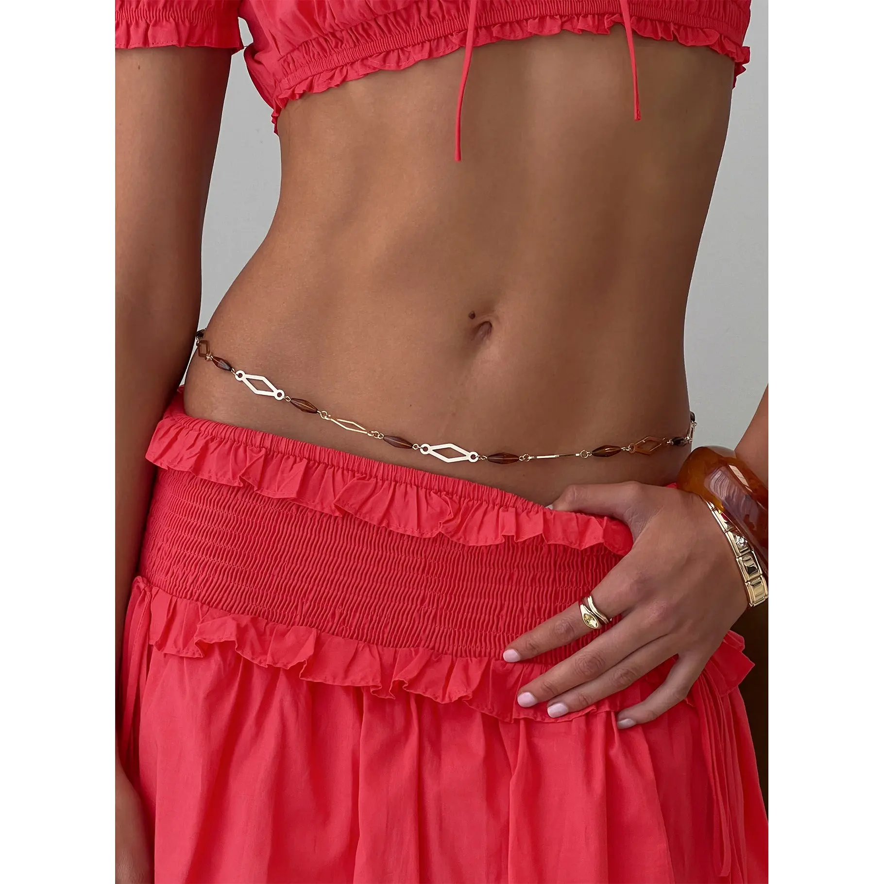 Long Weekends Beaded Chain Belt Gold / Brown