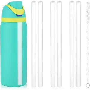 6PCS Replacement Straws for Owala Water Bottle 24 oz 32 oz, Reusable Plastic Straws with Cleaning Brush for Cup 24oz 32oz Travel Tumbler Accessories Parts for Sports Bottle(White)