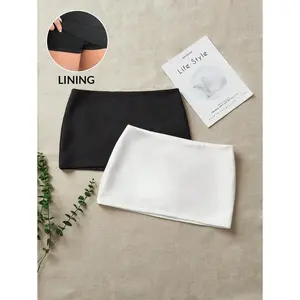 2 Color Mini Skirt, Minimalist, Fashion, Casual, Solid Color