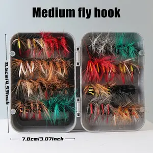 A set of 64 fly fishing baits, equipped with hooks, dry bait, insect bait, suitable for trout and bass, high carbon steel dry bait suitable for salmon, multi-color mixed set