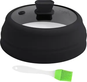 Microwave Splatter Cover Glass Microwave Cover for  Collapsible Splatter Guard Lid with  Handle for Pot Plate Bowl 9 Inch Black