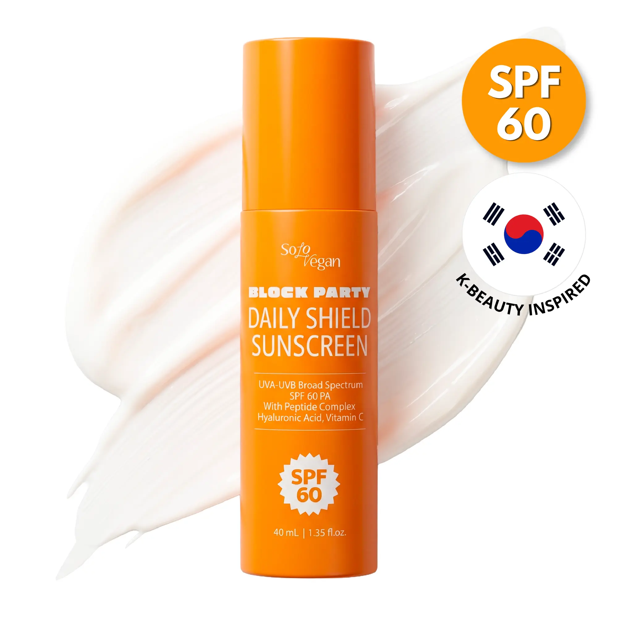 SoloVegan SPF 60 Face Moisturizer Sunscreen | No White Cast Lightweight UV Protection with Peptides, Vitamin C & Hyaluronic Acid for Dry Skin, Brightening & Firming
