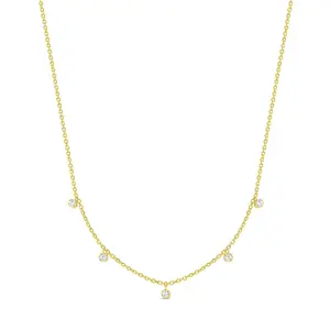 14k Gold Dainty Multicharm Clear CZ 16" Kids / Teen Necklace