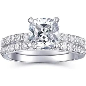2CT Cushion Cut Engagement Rings for Women  Wedding Ring Band Promise Rings for Her, Sparkle CZ Ring Set 2 count, Size 4-11