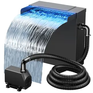 NFESOLAR Pond Waterfall Spillway with Pump Kit, Large 13.4" H Capacity Stainless Pond Waterfall Box with Filtration, LED Lights, 10FT Corrugated Tubingfor Garden Outdoor Pond (11.8" W)