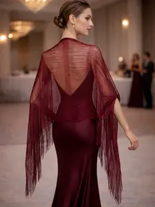 Elegant New & Silver Color Tassel Decor Shawl, Beach Party Wedding Dance Evening Dress Accessory, Faux Fur Scarf Wrap