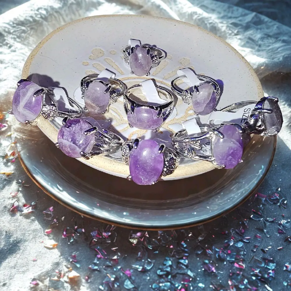Amethyst Crystal Ring Natural Stone Cleansed, Charged, and Enchanted. Vintage Design Metaphysical Protection Purple Gemstone Jewelry Handcrafted Spiritual Protection & Clarity