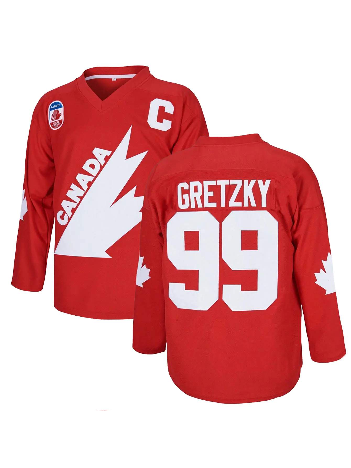 Men's Fitted #99 Gretzky Labatt Team Canada Cup Red Ice Hockey Jersey - Notched, Letter Embroidery, Retro, Breathable Polyester Uniform, All Seasons, Machine Washable, Normal Type, Ideal for Watch Parties, Male, Canada Cup Design