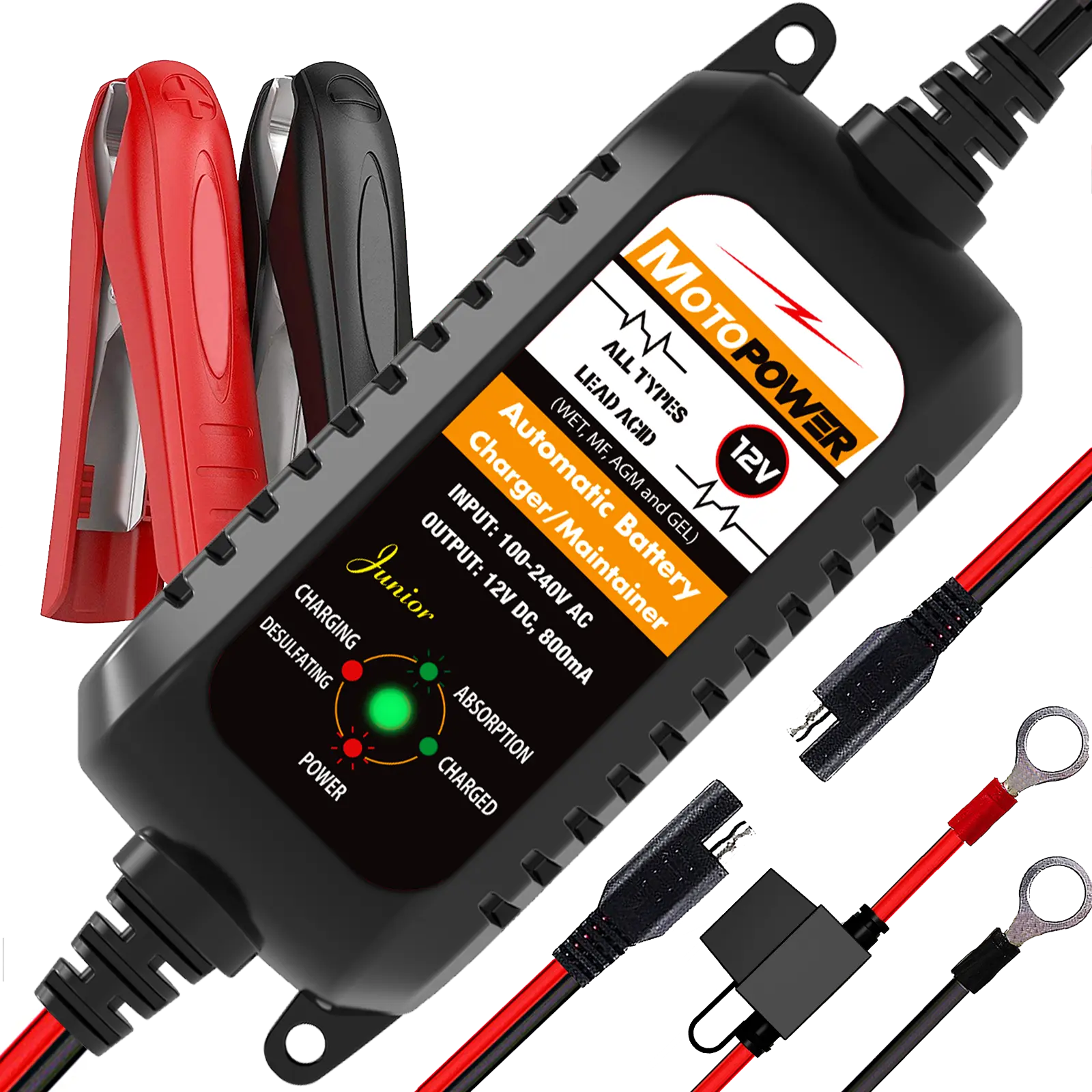 MOTOPOWER MP00205A 12V 800mA Automatic Battery Charger, Maintainer, Trickle and Desulfator