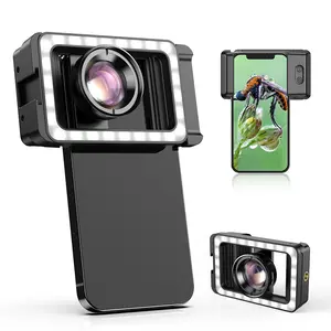 APEXEL 100mm Smartphone Macro Photography with LED Fill Light Lens Set, 10X Macro Lens + 17mm Thread Adapter for iPhone 16/16Pro/16Pro Max, Samsung, Android Phone (Fits for Almost All Phone), Lens Attachment. Cellphone