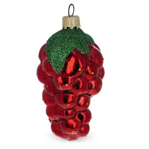 Shiny Grape Cluster with Glittered Leaf Mini Glass Christmas Ornament