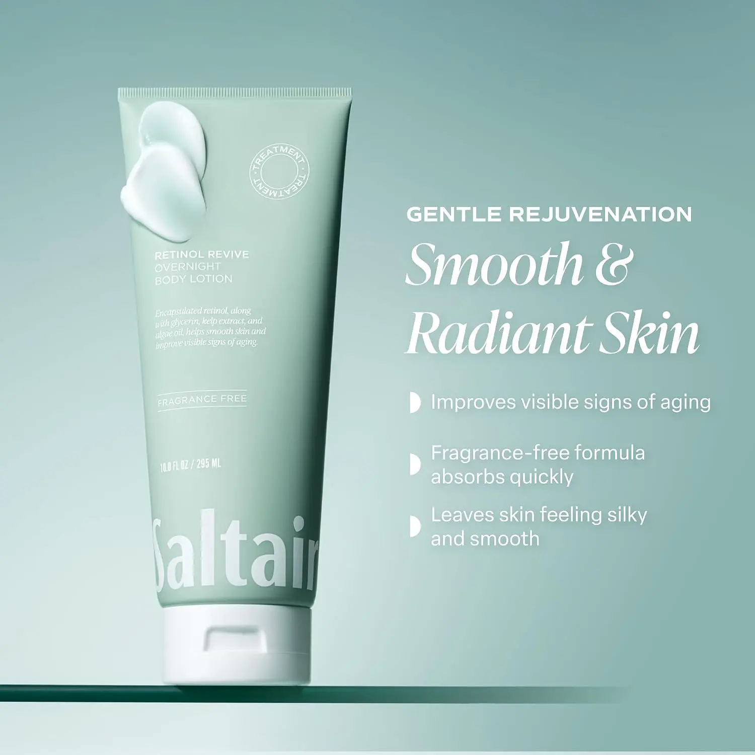 Saltair Retinol Revive Night Lotion – Dual-Action Retinol Body Lotion for Smoother, Firmer Looking Skin – Hydrating Moisturizer with Kelp, Allantoin & Glycerin – 10 oz Pump Bottle