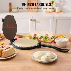 Tortilla Press, 10 Inch Tortilla and Roti Maker, Cast Iron Heavy Duty Tortilladora Press, Pataconera Maker with 100 Pcs Parchment Paper, Dough Maker for Flour Tortilla, Tawa, Kitchen Round