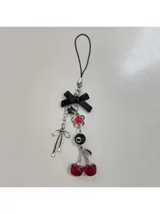 A Y2K Red Cherry Phone Strap with a Bow - Features Colorful Resin Decorative Pendants, Suitable for Phone Straps, Headphone Charms, And Other Cherry-Themed Items