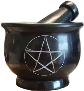 Pentagram Mortar and Pestle Set 4 Inch Stone