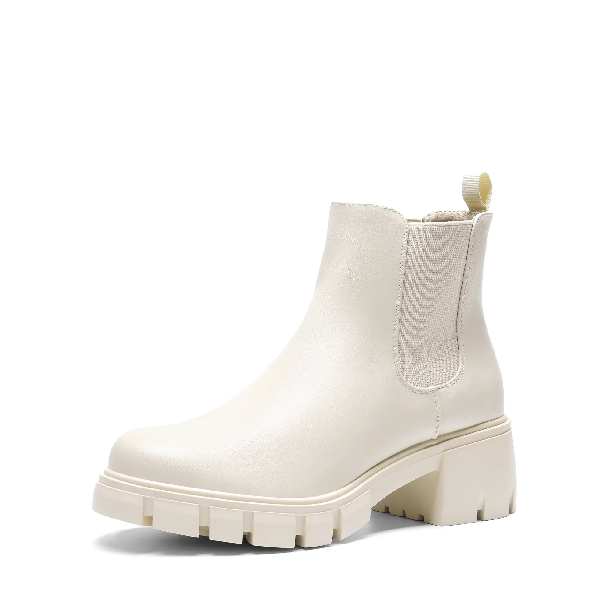 Dream Pairs Women's Chunky Lug-Sole Nude Chelsea Boots, Slip-On Platform Ankle Booties with PU Upper and Memory Foam, Nude Boot, Alternative Style
