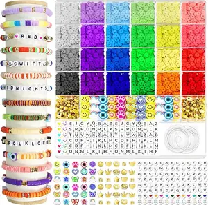 5342 PCS Clay Beads for Friendship Bracelets Making Kit, 24 Rainbow Colors Jewelry Making Kits Supplies Heishi Beads with Elastic String and Organizer Gifts