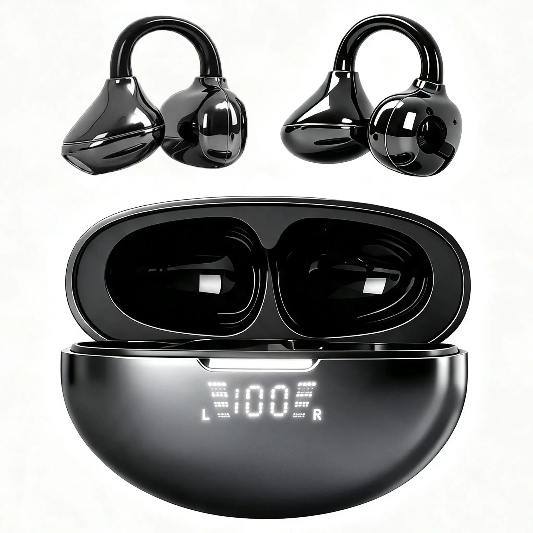 Open-Ear Headphones, Wireless Bluetooth Sports Earbuds with Bass Enhanced Hi-Fi Sound, ENC Noise Cancellation, Extended Battery Life, Comfort Secure Fit Earphones for Running, Cycling, Travel, Driving, Office Work and Daily Commuting