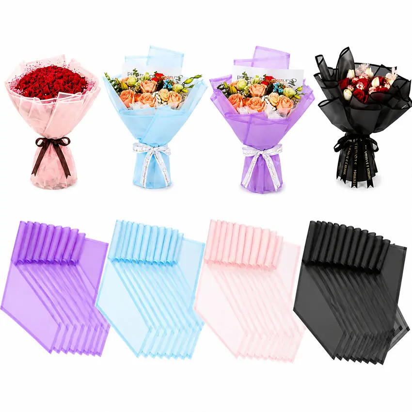 Multicolor Flower Wrapping Paper, Pink Black Blue Purple Floral Packaging Paper, Waterproof Durable Bouquet Wrap for Roses, Weddings, Gifts & DIY Decoration
